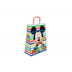 BOLSA PARA REGALO BASIKA PAPEL CELULOSA 90 GR MICKEY CON ASA RETORCIDA TAMAÑO S 240X100X320MM