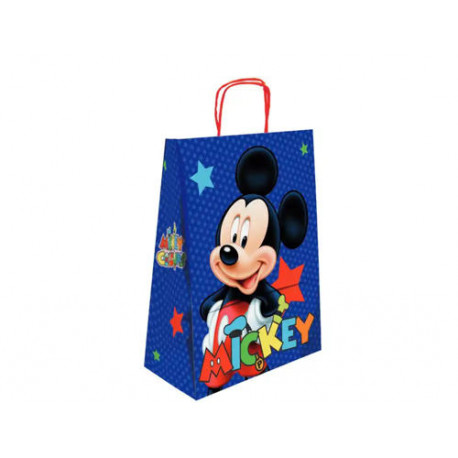 BOLSA PARA REGALO BASIKA PAPEL CELULOSA 90 GR MICKEY CON ASA RETORCIDA TAMAÑO L 320X140X400 MM