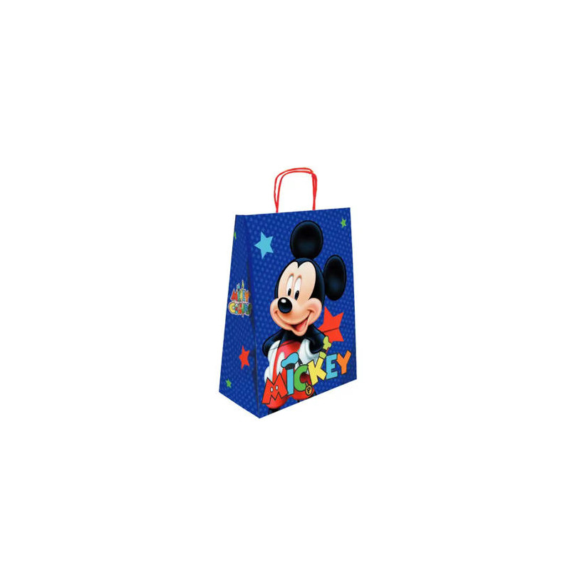 BOLSA PARA REGALO BASIKA PAPEL CELULOSA 90 GR MICKEY CON ASA RETORCIDA TAMAÑO L 320X140X400 MM