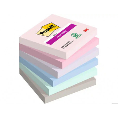 BLOC DE NOTAS ADHESIVAS QUITA Y PON POST IT SUPER STICKY CARNIVAL 100% PEFC 76X127 MM PACK DE 6 BLOC