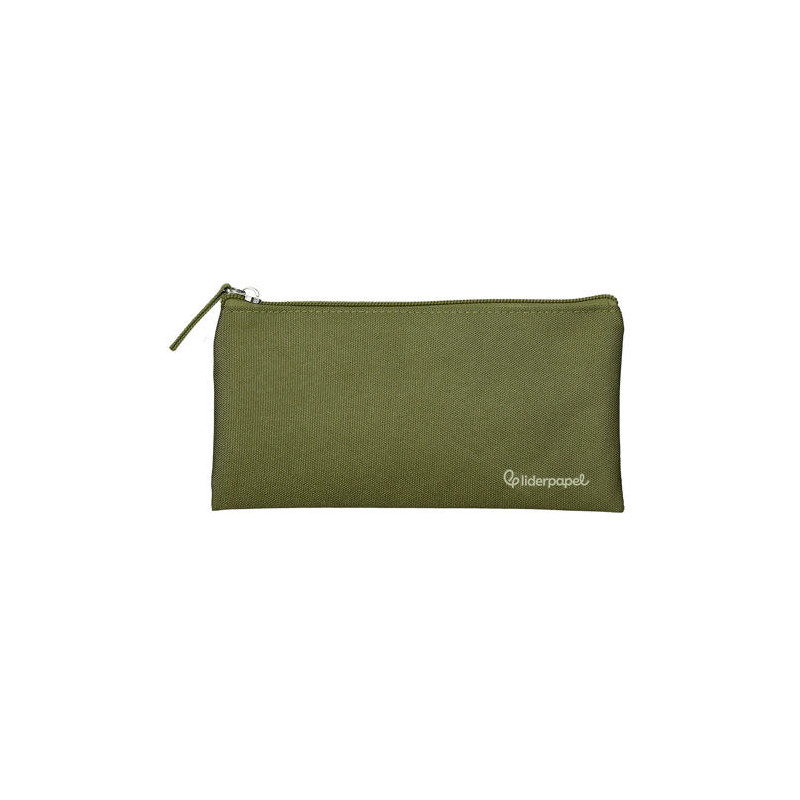 ESTUCHE PORTATODO LIDERPAPEL PLANO ANCHO UNA CREMALLERA 200X100 MM VERDE MILITAR