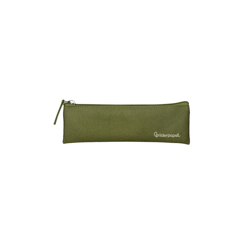 ESTUCHE PORTATODO LIDERPAPEL PLANO ESTRECHO UNA CREMALLERA 200X60 MM VERDE MILITAR