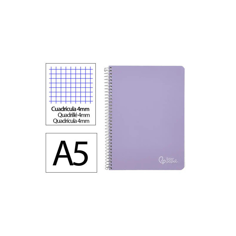 CUADERNO ESPIRAL LIDERPAPEL DIN A5 WITTY TAPA DURA 80H 90GR CUADRO 4MM CON MARGEN COLOR VIOLETA