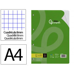 RECAMBIO LIDERPAPEL DIN A4 100 HOJAS 75 GR CUADRO 8 MM CON MARGEN 4 TALADROS