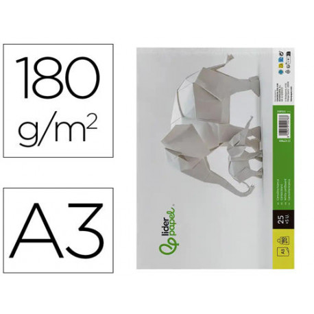 CARTULINA LIDERPAPEL A3 180G/M2 BLANCO PAQUETE DE 25+5 HOJAS EN CARPETA DOSSIER TRANSPARENTE CON CIE