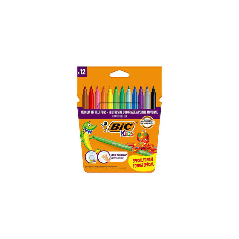 ROTULADOR BIC KIDS COULEUR ESTUCHE DE 12 FORMATO ESPECIALCOLORES SURTIDOS TINTA BASE DE AGUA LAVABLE