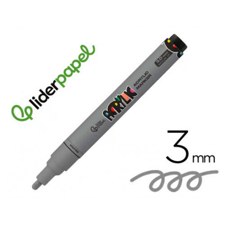 ROTULADOR LIDERPAPEL ACRYLIC BASE AGUA TODO TIPO DE SUPERFICIE PUNTA REDONDA 3 MM PLATA