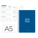 AGENDA ESCOLAR LIDERPAPEL 25- 26 ESPIRAL BASIC AZUL OSCURO SEMANA VISTA A5 BILINGE PAPELFSC 70 GR
